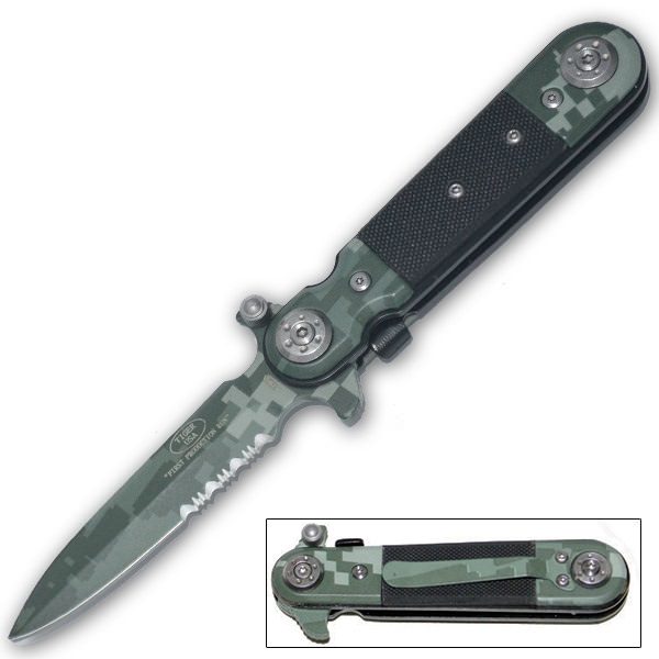 Spear Tip Spring Assisted Opening Pocket Knife - Digital Camo - TOPHATTER'S ARMORY DEALS