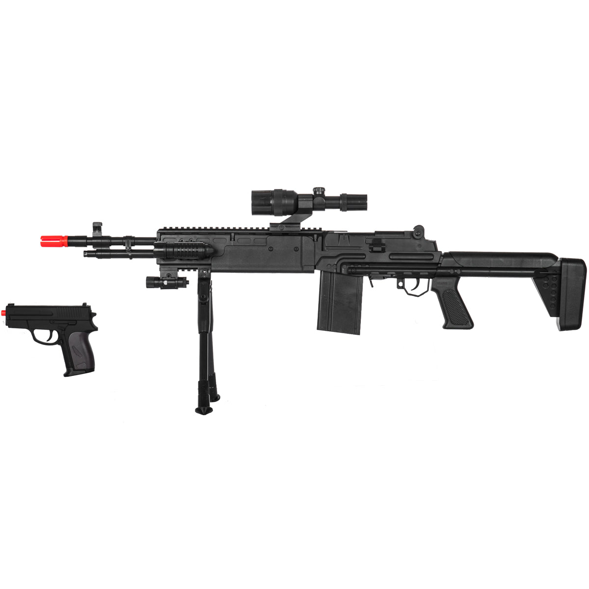 Spring Sniper Rifle and P618 Pistol Combo with Laser and Flashlight - TOPHATTER'S ARMORY DEALS