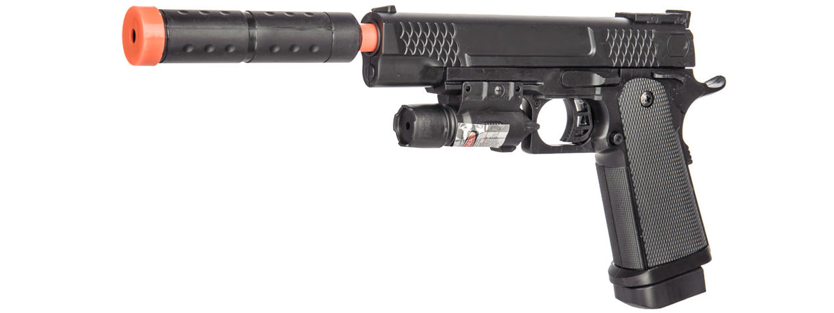 P2002C Spring Pistol Airsoft Gun With Laser & Mock Suppressor - TOPHATTER'S ARMORY DEALS