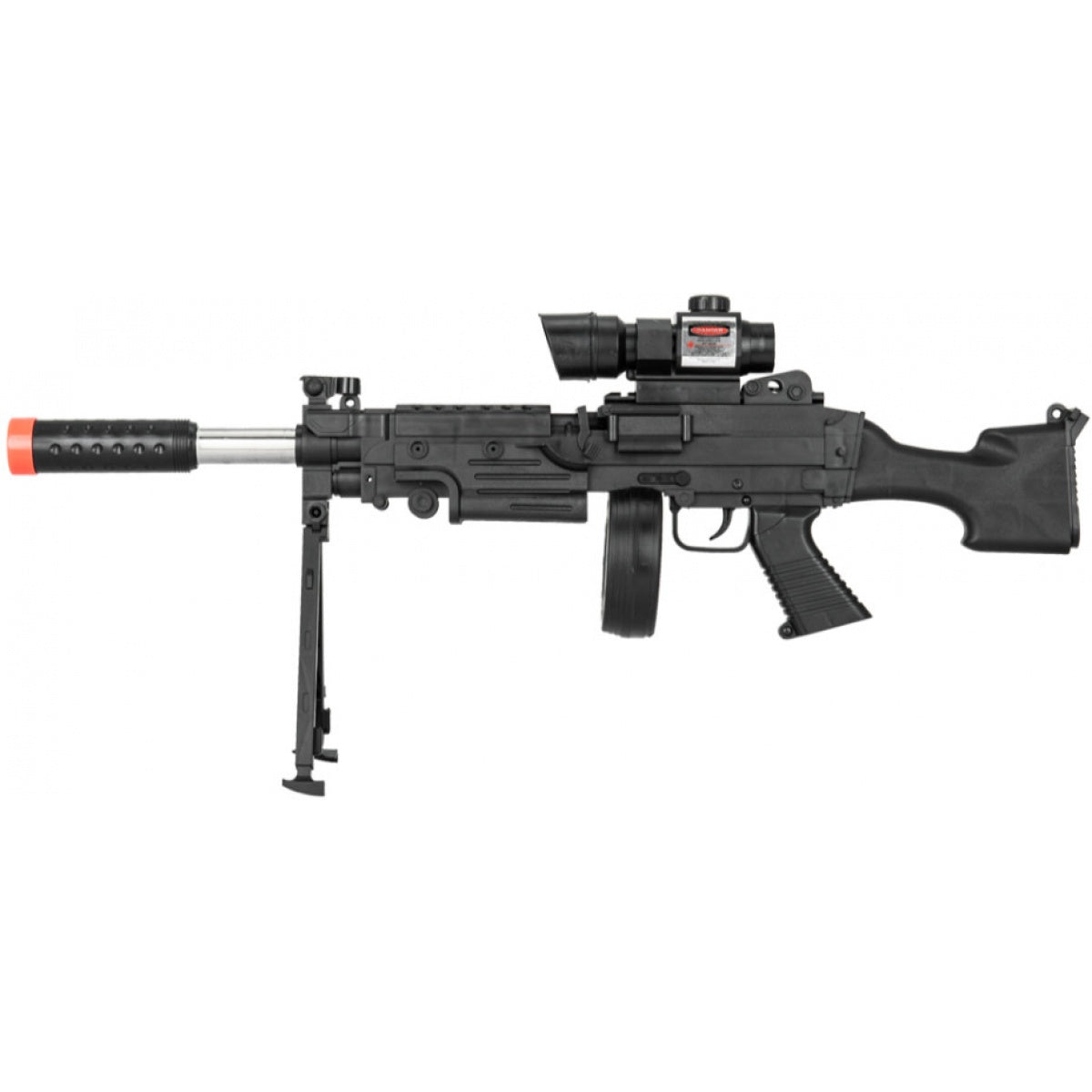 Spring Airsoft LMG with Scope Laser & Drum Magazine