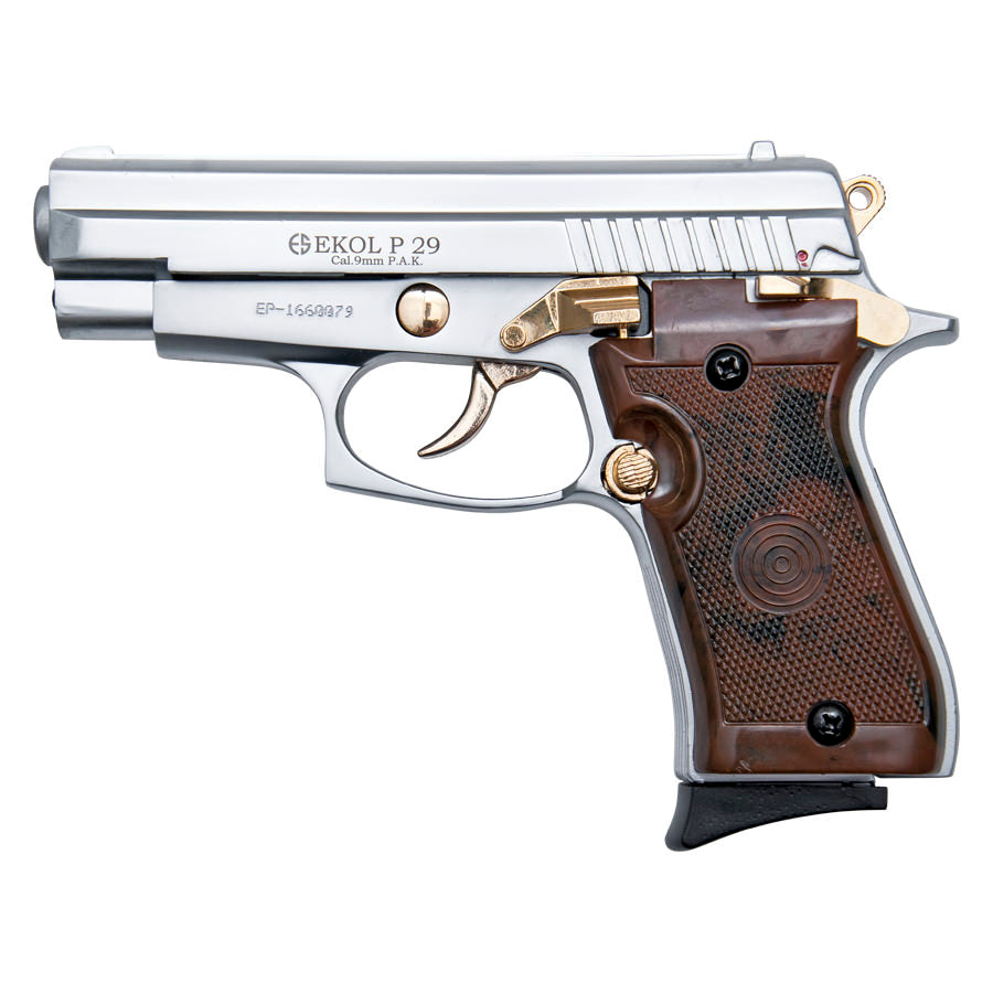 P29 Semi Automatic Blank Firing Pistol Nickel With Gold Fittings - TOPHATTER'S ARMORY DEALS