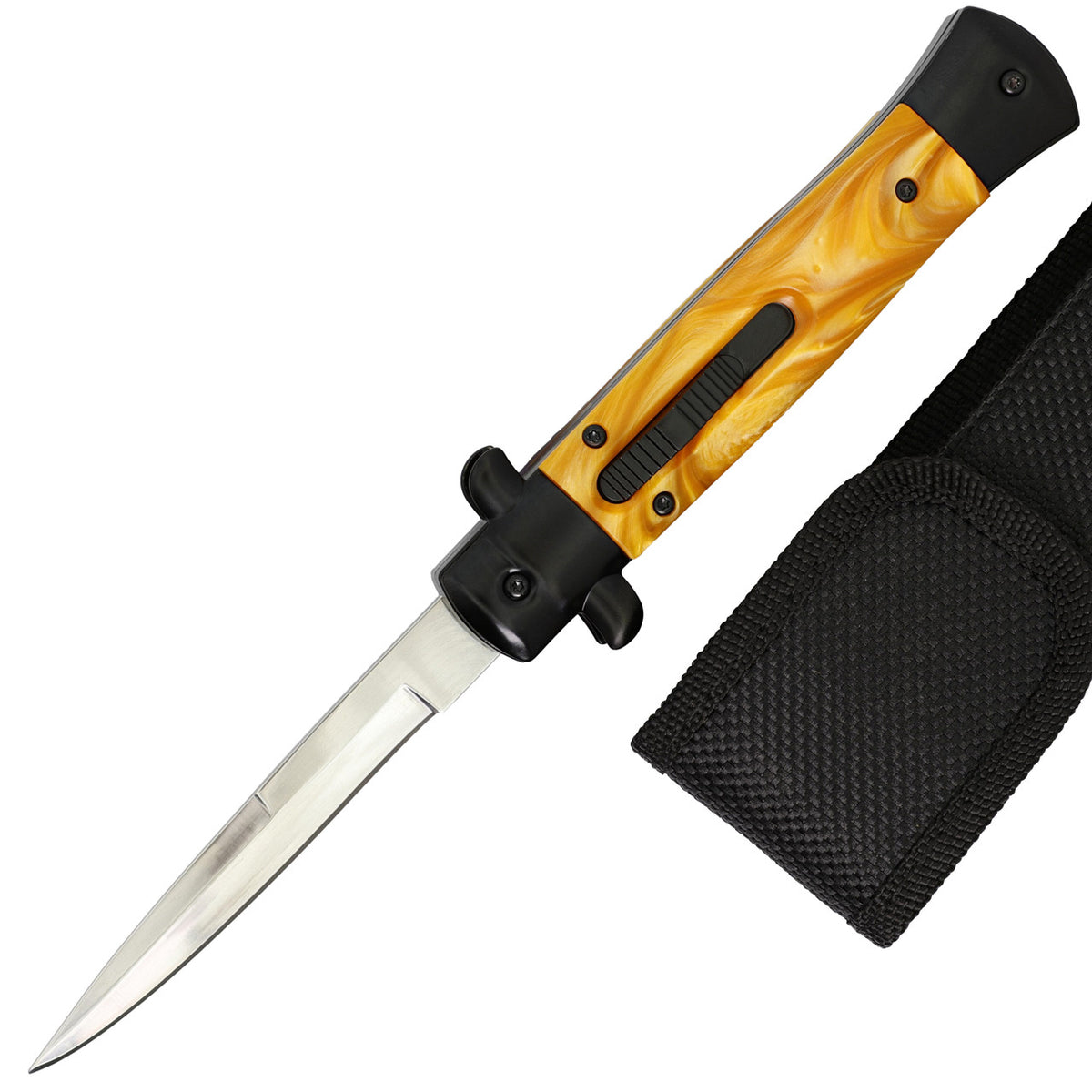 9" Automatic Out the Front Stiletto Style OTF Knife Gold & Black Handle - TOPHATTER'S ARMORY DEALS