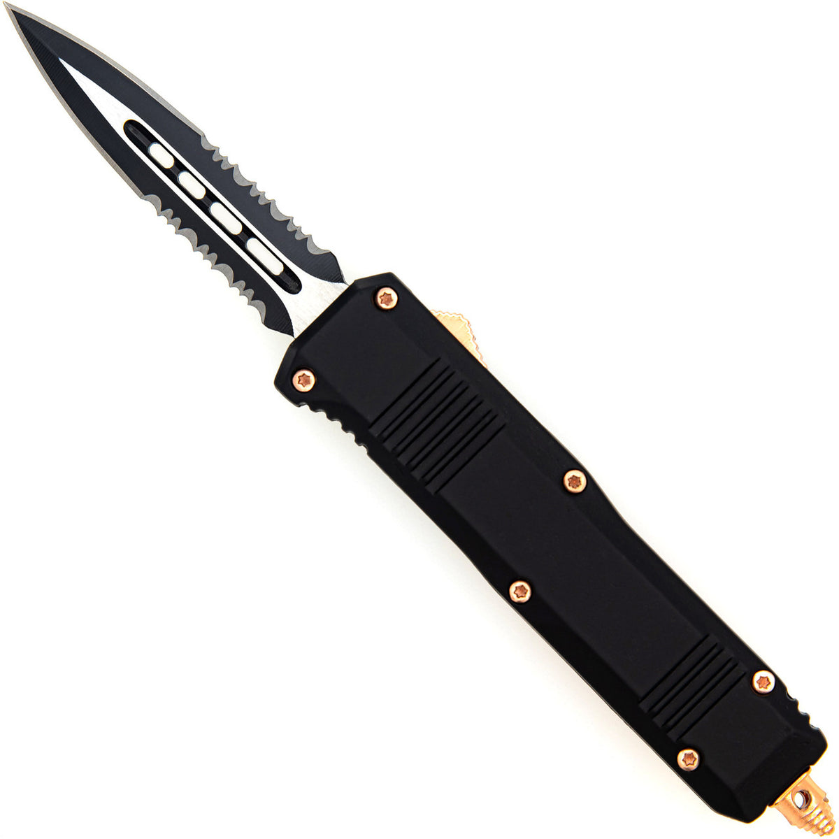 6.75" Two-Tone Spear Point Serrated Blade Automatic Out The Front Knife - TOPHATTER'S ARMORY DEALS