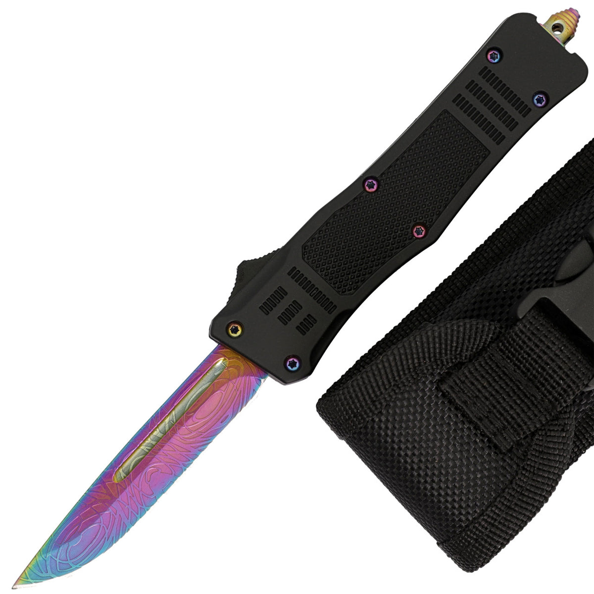 7" Automatic OTF Out the Front Knife Textured Titanium Blade - TOPHATTER'S ARMORY DEALS
