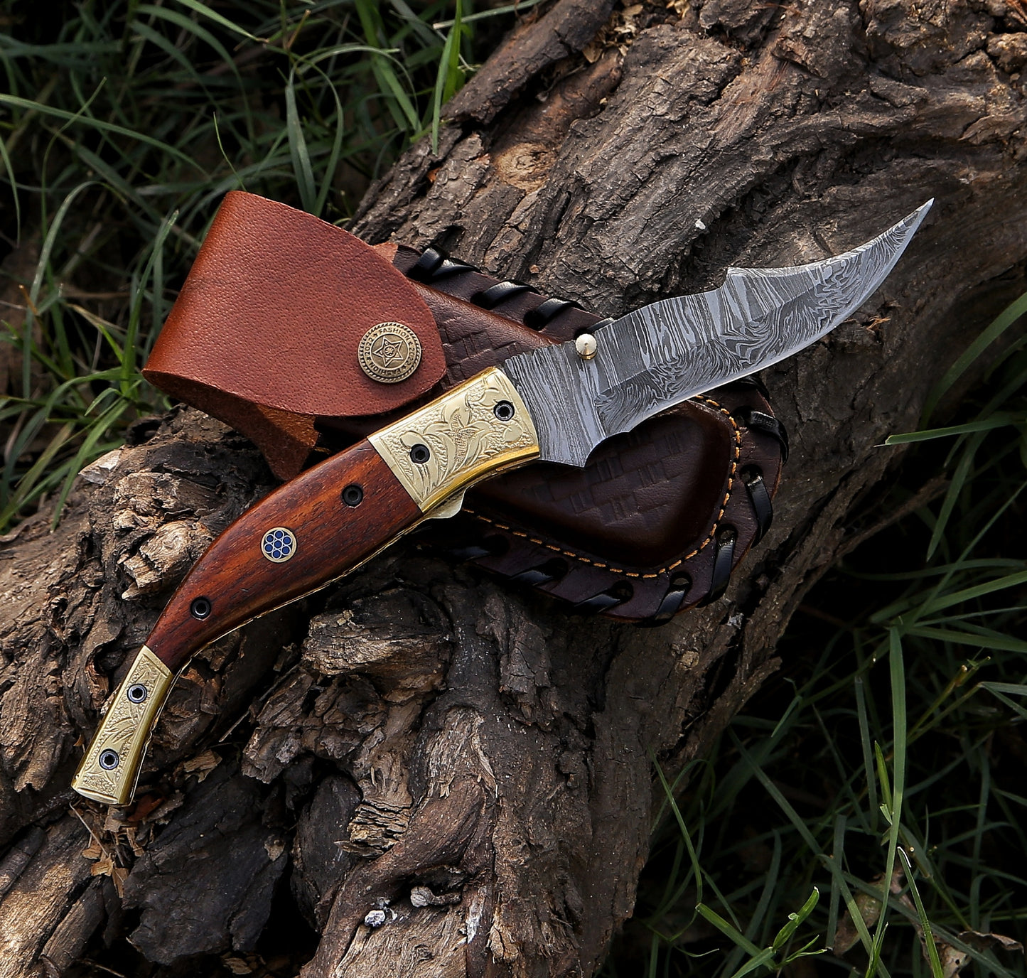 9.5" Damascus Steel Custom Handmade Folding Pocket Knife Rose Wood Handle