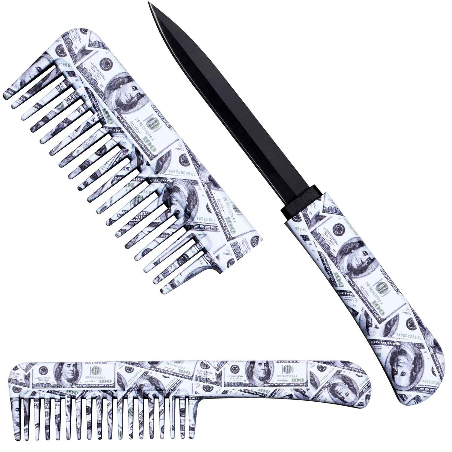 Self Defense Brush Comb With Hidden Knife - One Hundred Dollar Bill