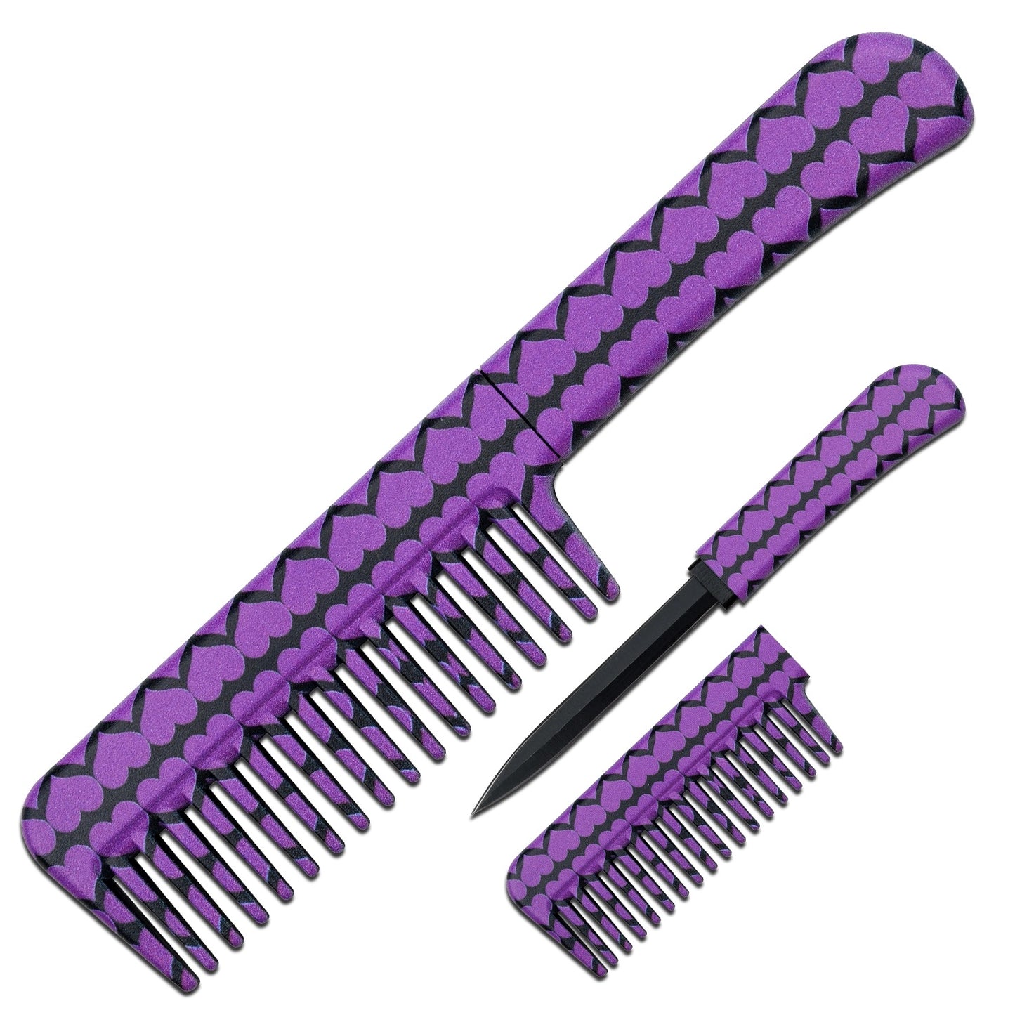 Self Defense Brush Comb With Hidden Knife - Purple Heart