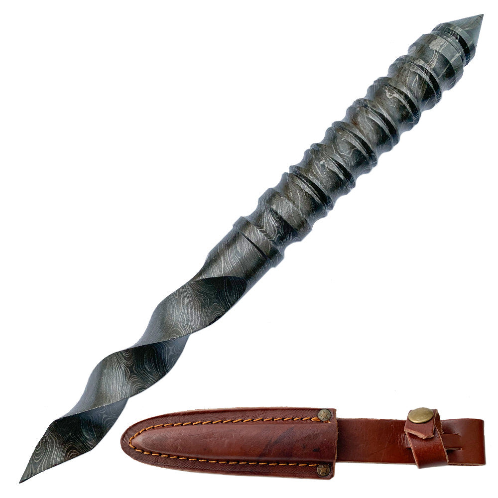 Handmade Damascus Blade Steel Cyclone Tri-Edged Spiraling Dagger Knife - TOPHATTER'S ARMORY DEALS