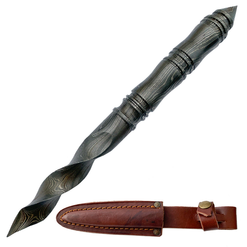 Damascus Fixed Blade Knife Handmade Tri Dagger Hand Forged Kris Blade