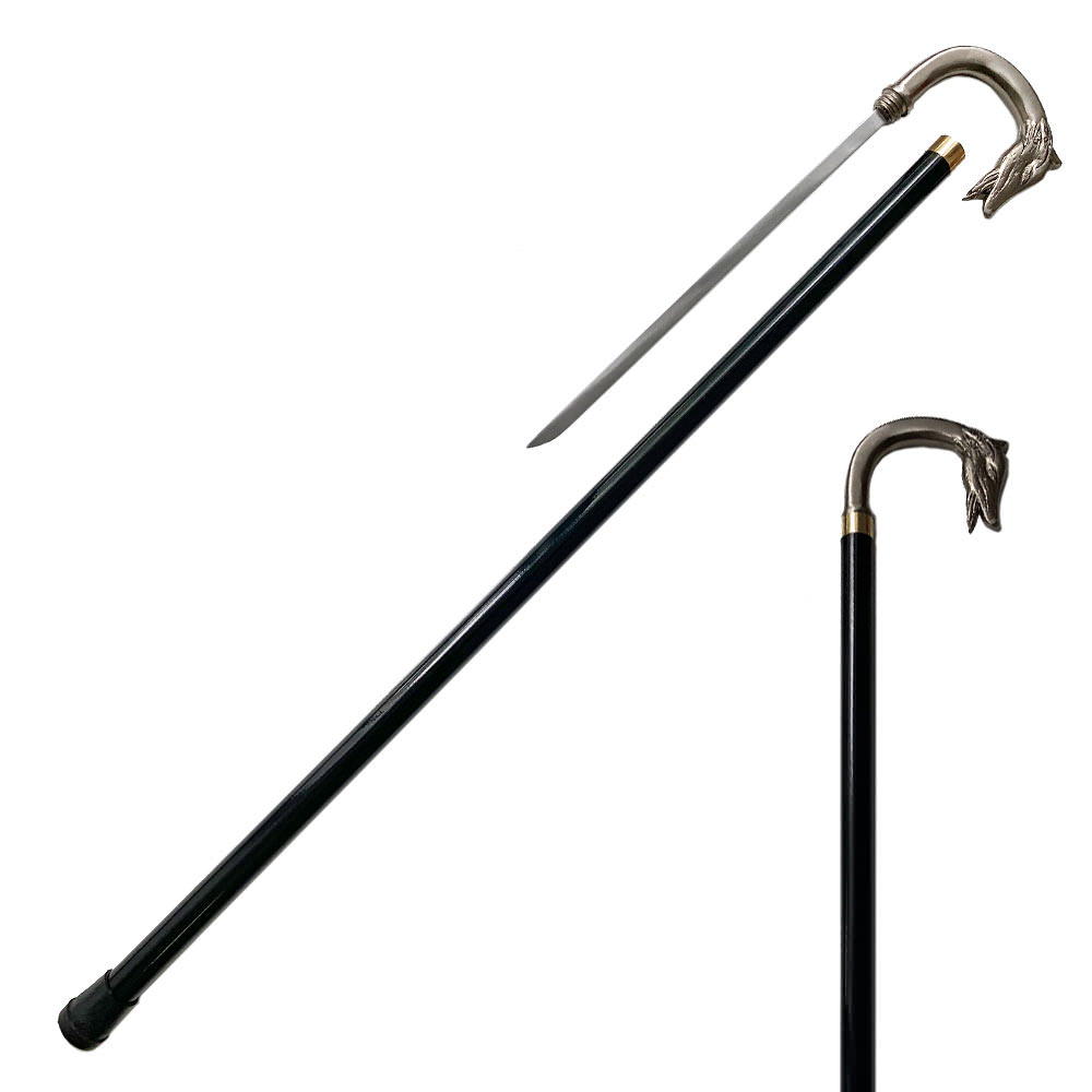 Gentleman Walking Cane Sword with Wolf Dog Head Handle