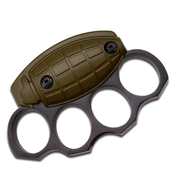 Grenade Style Self Defense Army Green Handle Self Defense Knuckle