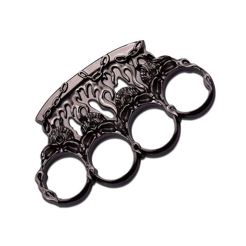 Gunmetal Flame Skull Brass Knuckle Paperweight - TOPHATTER'S ARMORY DEALS