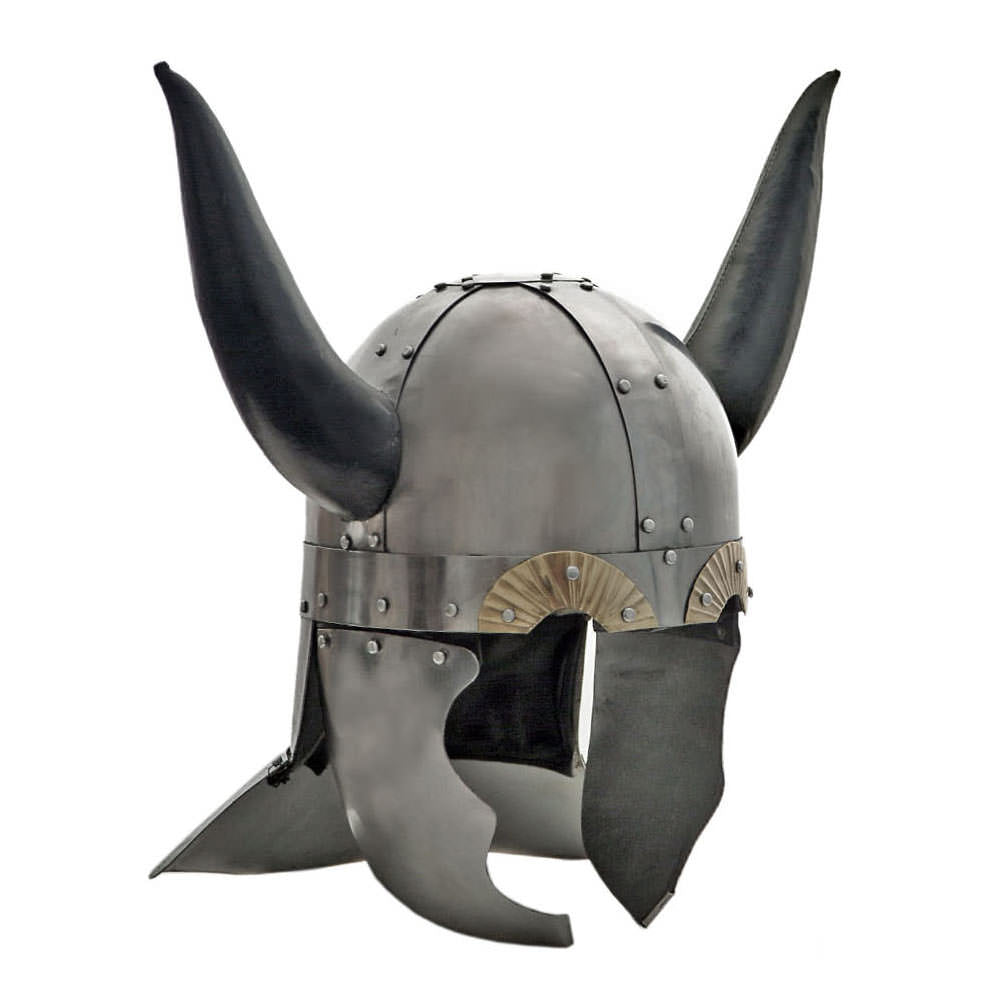 Viking Helmet with Leather Horns and Stand - TOPHATTER'S ARMORY DEALS