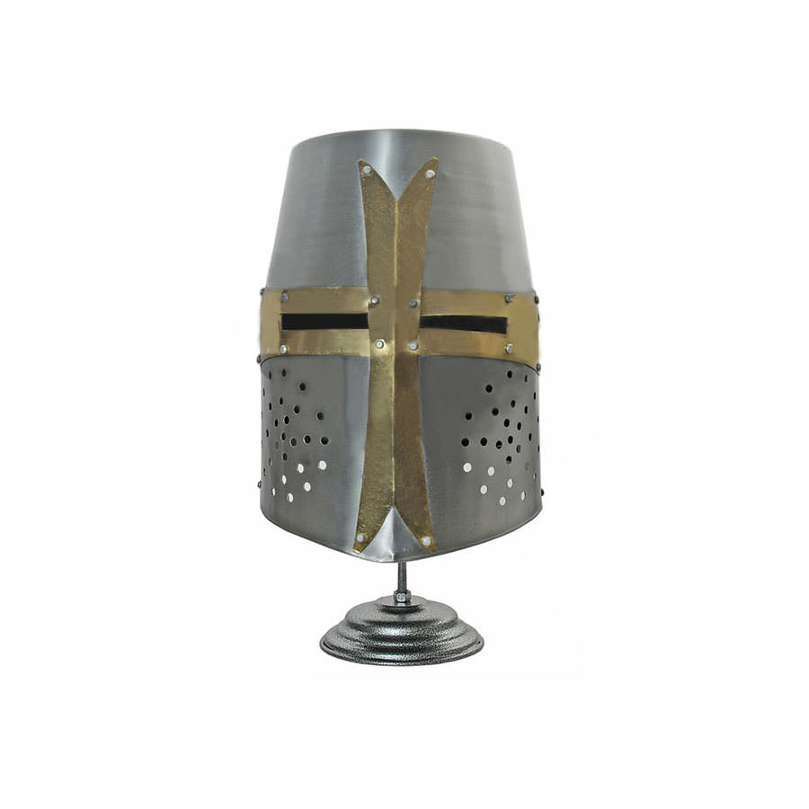 Decorative Barrel Helm Crusader Helmet With Stand - TOPHATTER'S ARMORY DEALS
