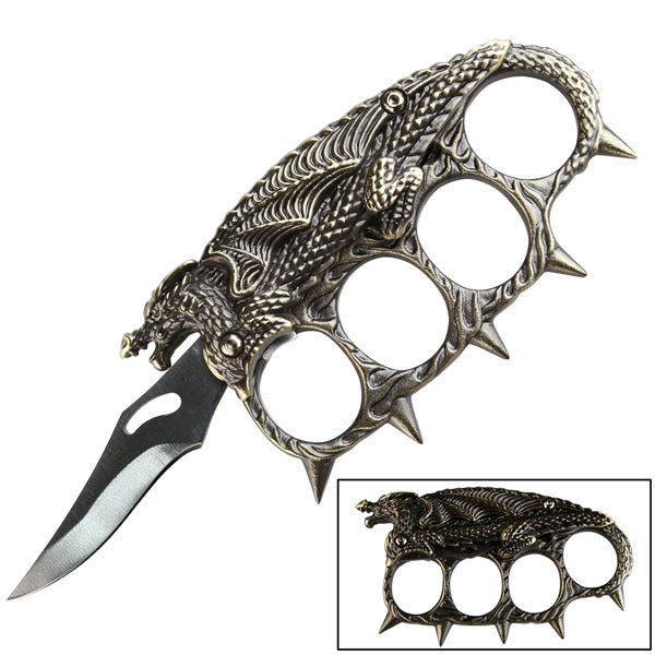 Knuckle Handle Fantasy Dragon Folding Pocket Knife
