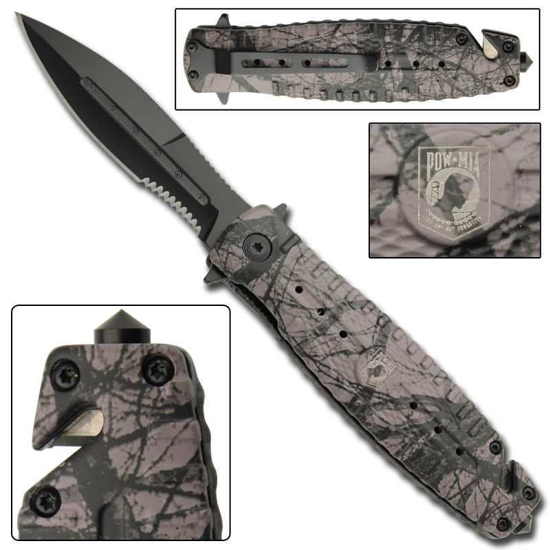 POW MIA Remembrance Spring Assist Tactical Rescue Knife