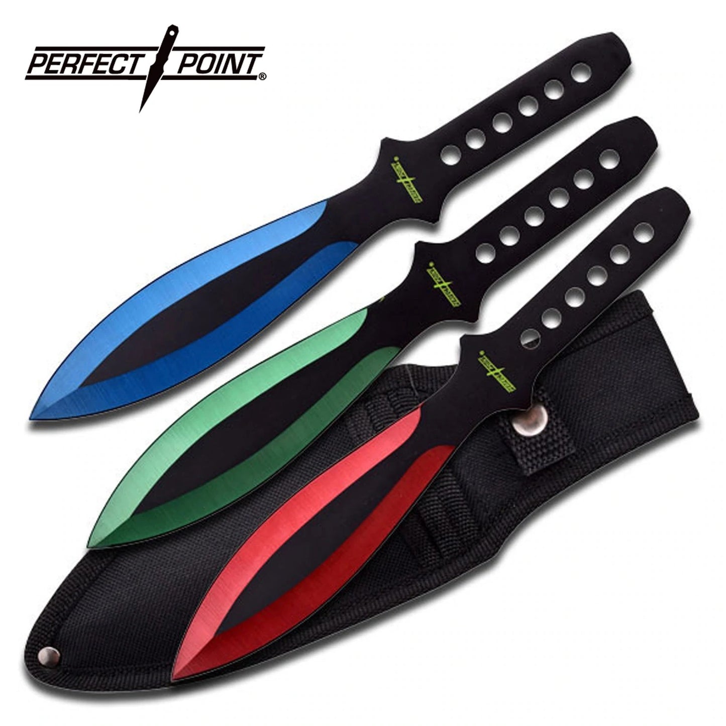 Three Multicolor Throwing Knife Set 9" Overall