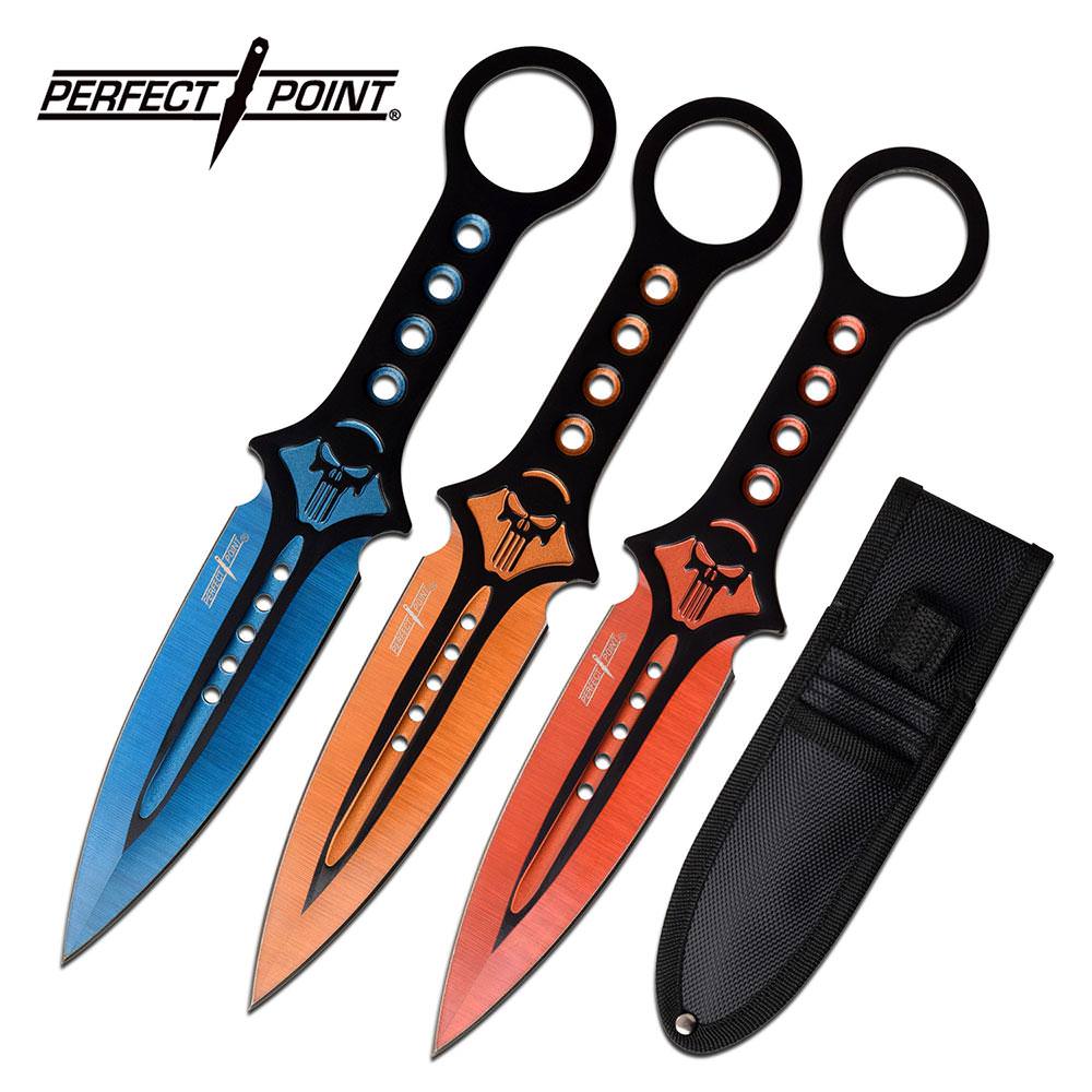 3 Piece 7.5" Multi-Color Blade Kunai Throwing Knife Set