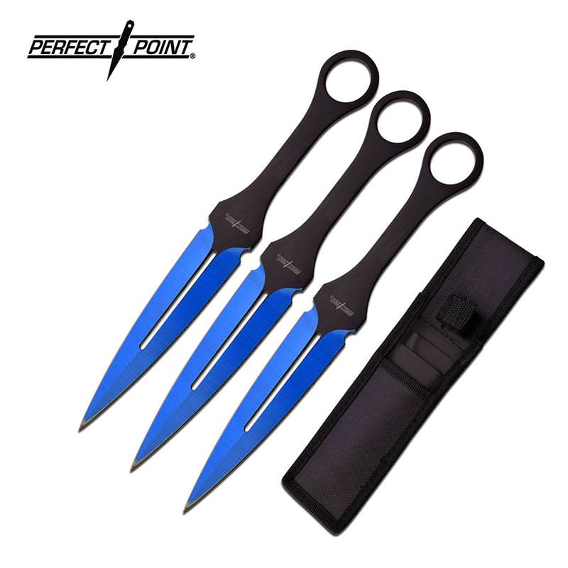 Perfect Point 7 Inch 3 Piece Throwing Knife Set Blue Blade - TOPHATTER'S ARMORY DEALS