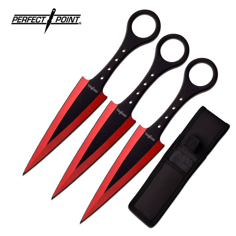 Perfect Point 7.5 Inch 3 Piece Throwing Knife Set Red Electro Plated and Black Blade - TOPHATTER'S ARMORY DEALS