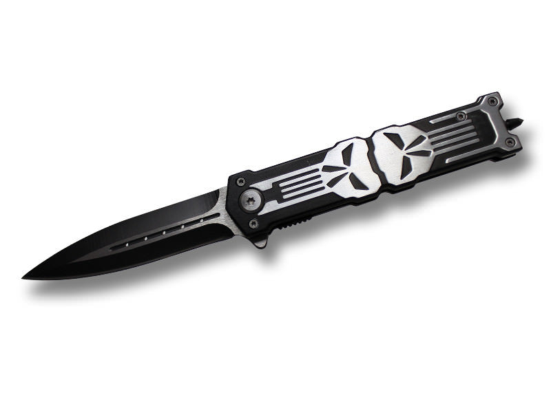 " Punisher " Jumbo 6 Inches Closed Black Stiletto Style Spring Assist Knife