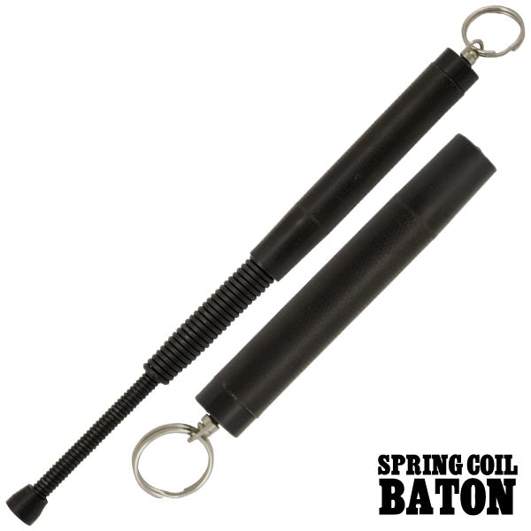 Protector Coil Spring Baton With Keychain Black Finish