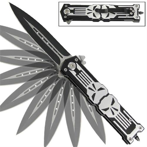 Punisher Stiletto Style Spring Assist Knife - Glass Breaker