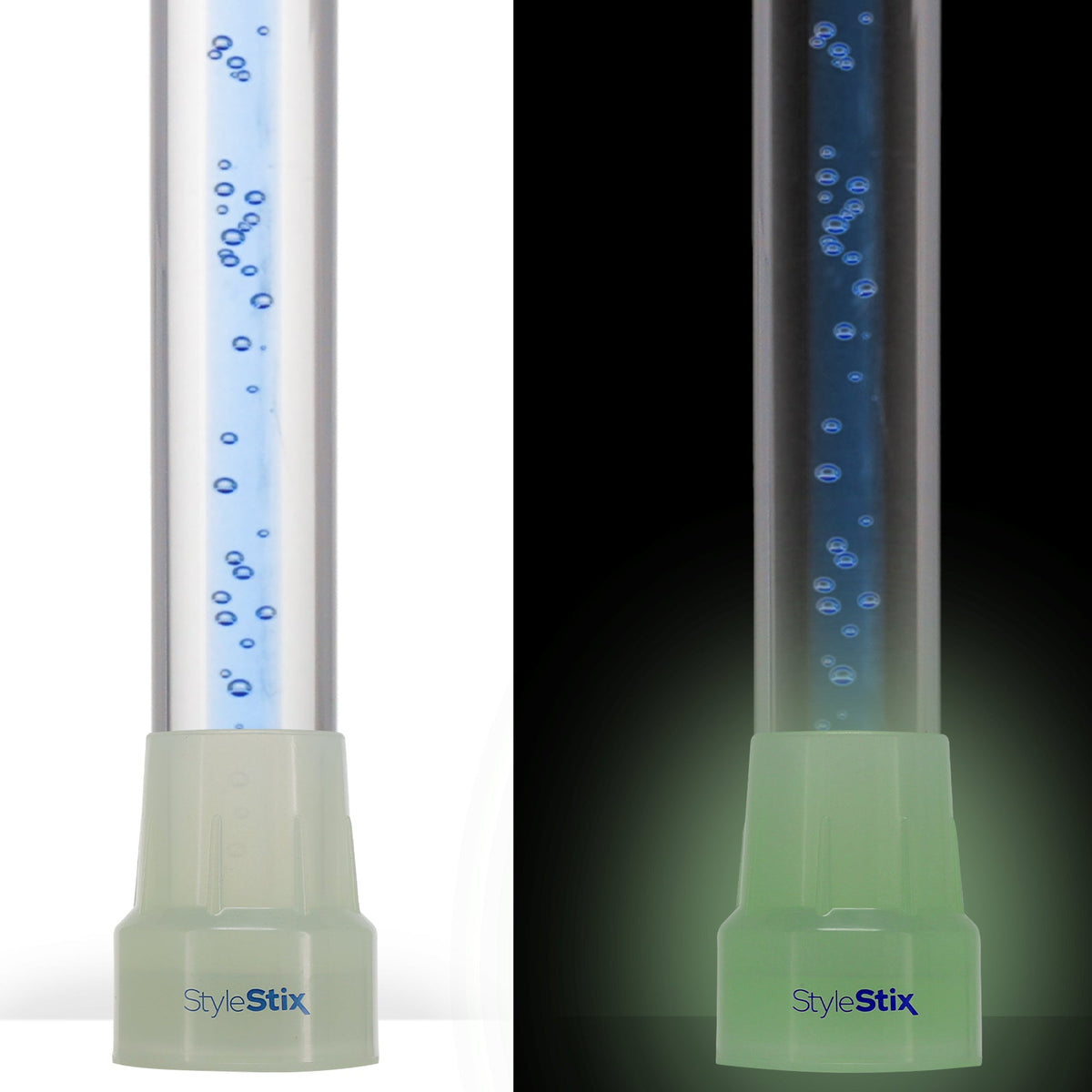 Clear Ocean Cane: Blue Streak w/ Floating Bubbles in Clear Shaft