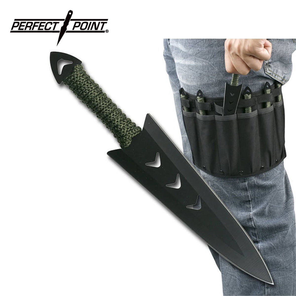 Throwing Knife Set with Six Knives, Black Blades, Green Cord-Wrapped Handles - TOPHATTER'S ARMORY DEALS