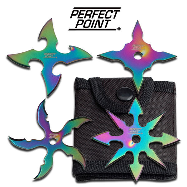 4 Pcs Rainbow Classic Throwing Star Set 2.5 Diameter Anime Knife
