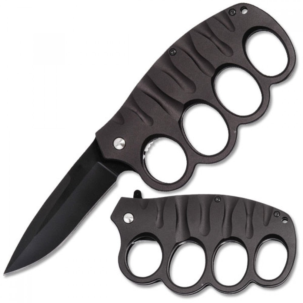 Black Knuckle Guard Defense Blade Spring Assist Folding Knife - TOPHATTER'S ARMORY DEALS