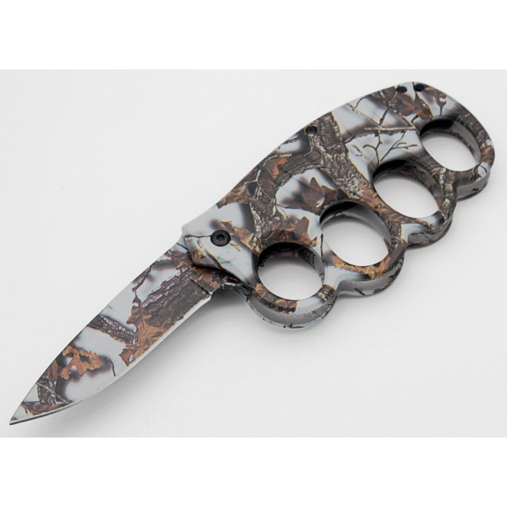 Fall Camo Knuckle Guard Defense Blade Spring Assist Folding Knife - TOPHATTER'S ARMORY DEALS