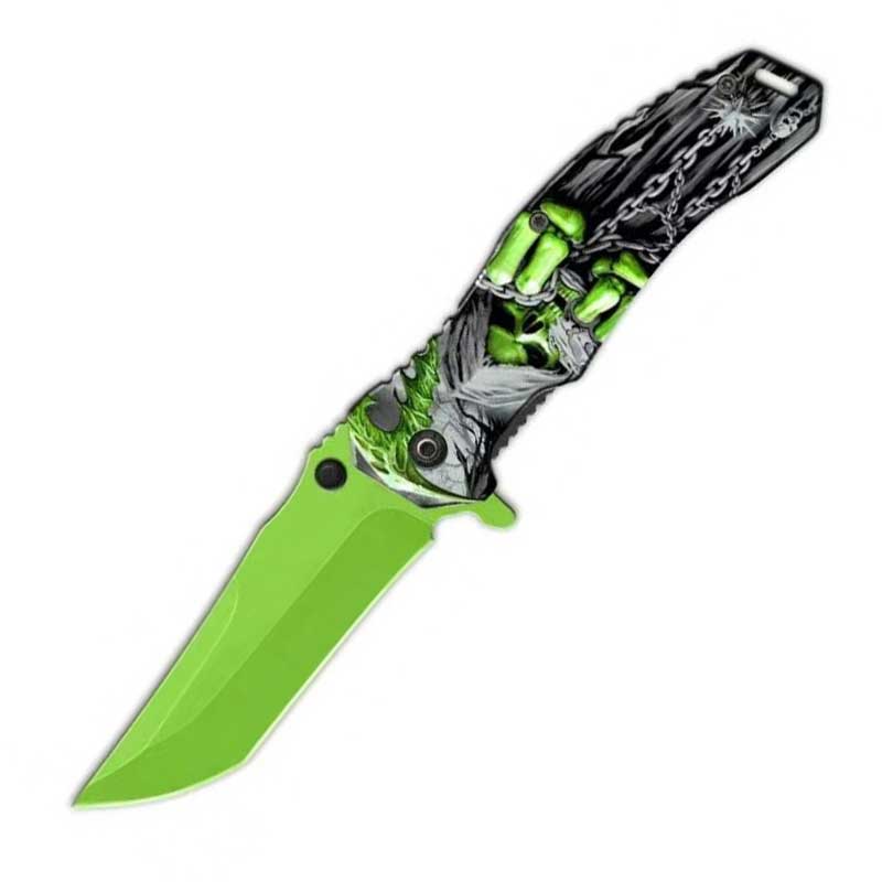Grim Reaper Chain Spring Assisted Folding Pocket Knife - Green