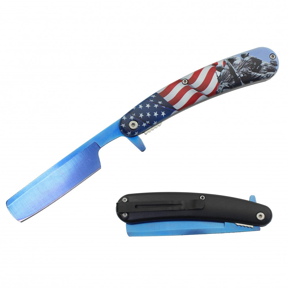 Spring Assist Folding Knife Straight Razor 4" Blade USA - TOPHATTER'S ARMORY DEALS