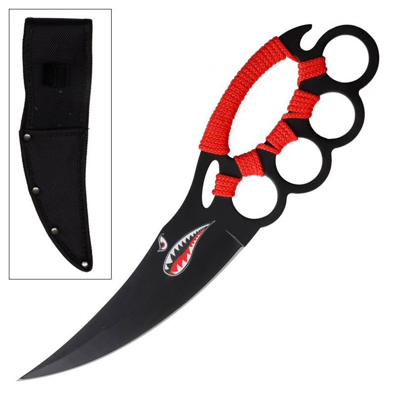 Red Cord Wrapped Handle Ninja Knuckle Fighter Cobra Knife - TOPHATTER'S ARMORY DEALS
