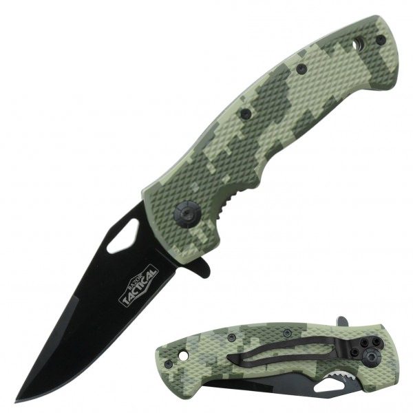 Digital Camo Tactical Spring Assisted Knife With Textured Grip Handle - TOPHATTER'S ARMORY DEALS