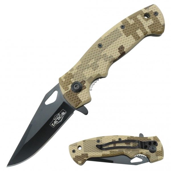 Digital Desert Camo Tactical Spring Assisted Knife With Textured Grip Handle - TOPHATTER'S ARMORY DEALS