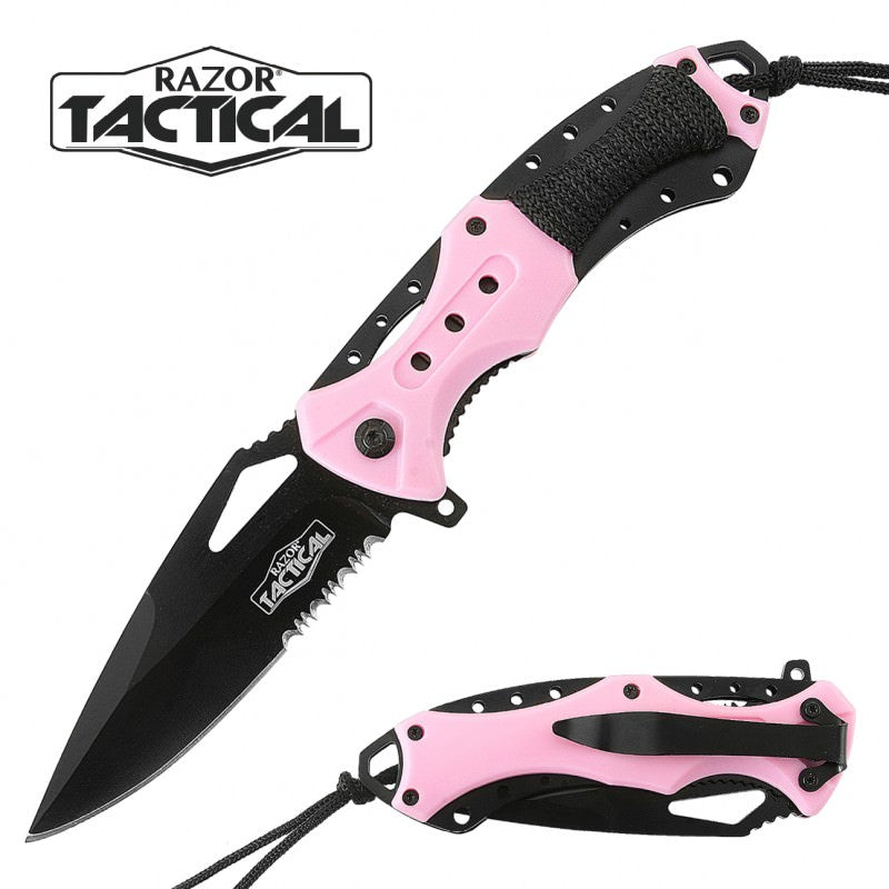 Spring Assist - 'Legal Auto Knife' - Military Fighter - Pink