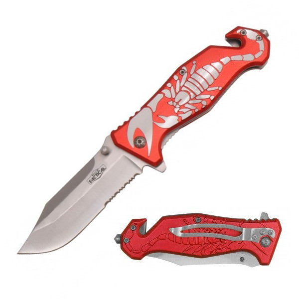 Scorpion Tactical Rescue Spring Assist Folding Knife - Red
