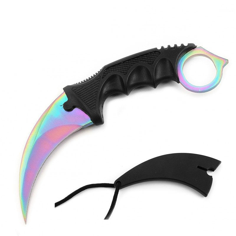 Rainbow Tactical Combat Karambit Neck Knife Survival Hunting Fixed Blade