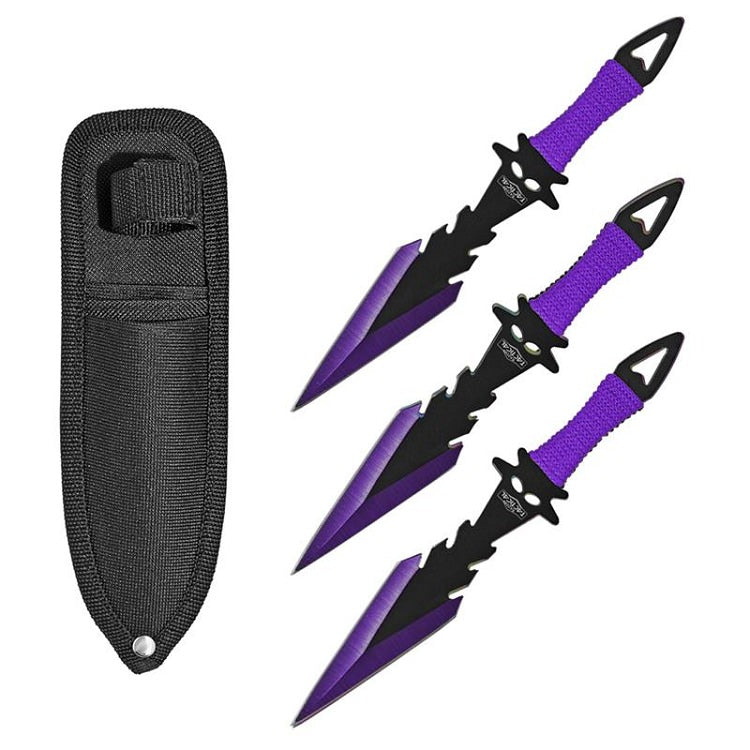 7.5 Inch Dagger Point Devils Night 3 PC Throwing Knives Set - Purple