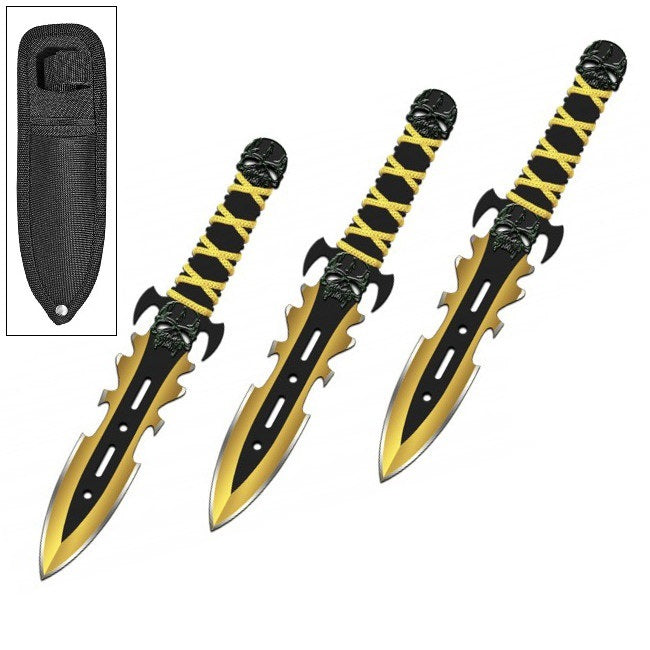 3PC 7.5" Gold Demon Ninja Tactical Combat Throwing Knife Set With Sheath - TOPHATTER'S ARMORY DEALS