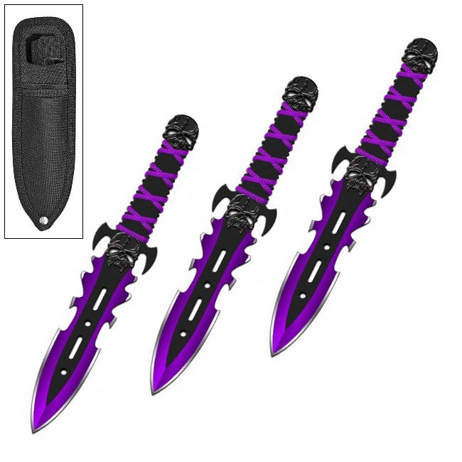 3PC 7.5" Purple Demon Ninja Tactical Combat Throwing Knife Set With Sheath
