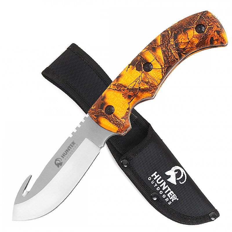 9" Hunting Survival Skinning Gut Hook Fixed Blade Knife Fall Camo - TOPHATTER'S ARMORY DEALS