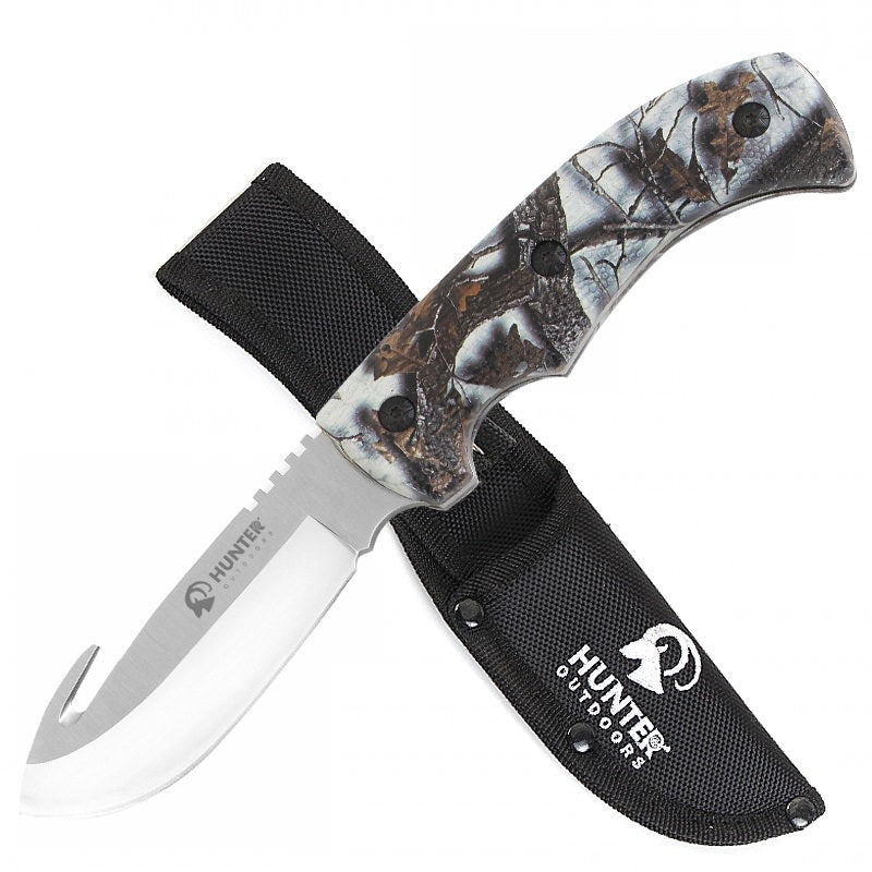 9" Hunting Survival Skinning Gut Hook Fixed Blade Knife Forest Camo