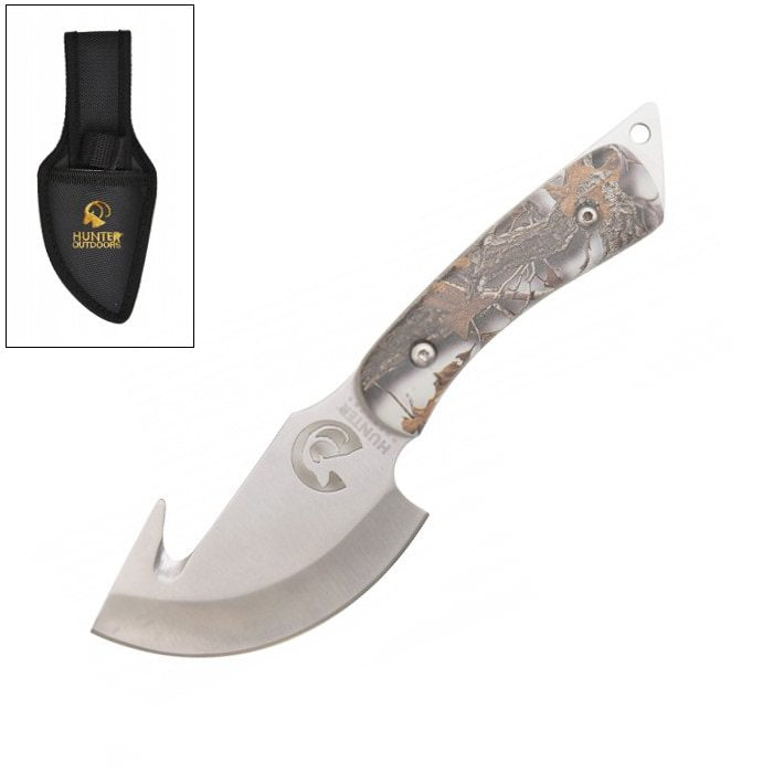 7.25" Snow Camo Hunting Stainless Steel Gut Hook Skinning Knife with Sheath - TOPHATTER'S ARMORY DEALS