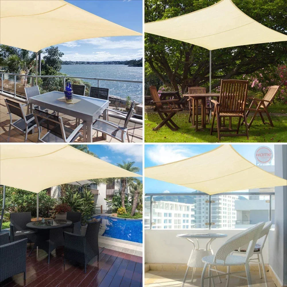 Rectangular Sunshade Sail UV Block Waterproof Canopy (Beige)
