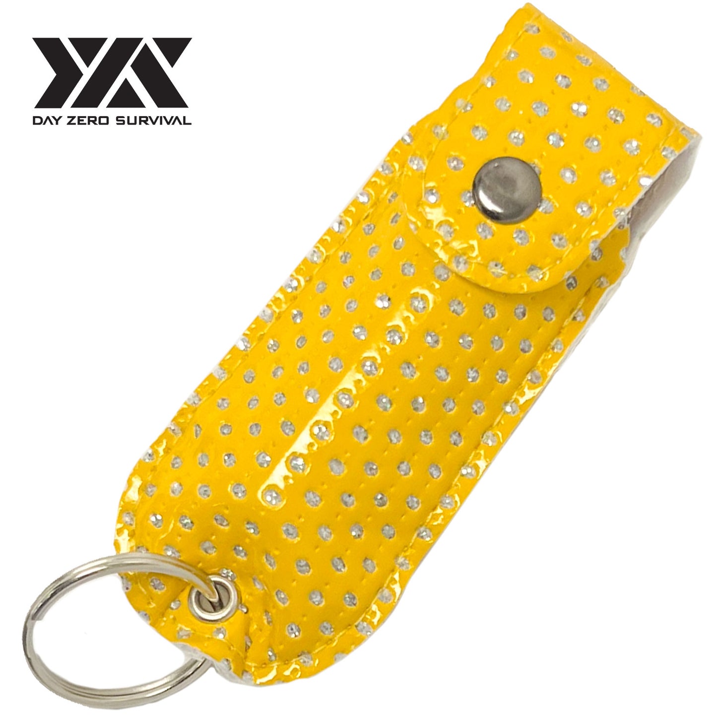 DZS Police Grade Max Strength Pepper Spray Keychain Leather Case | Yellow Bling