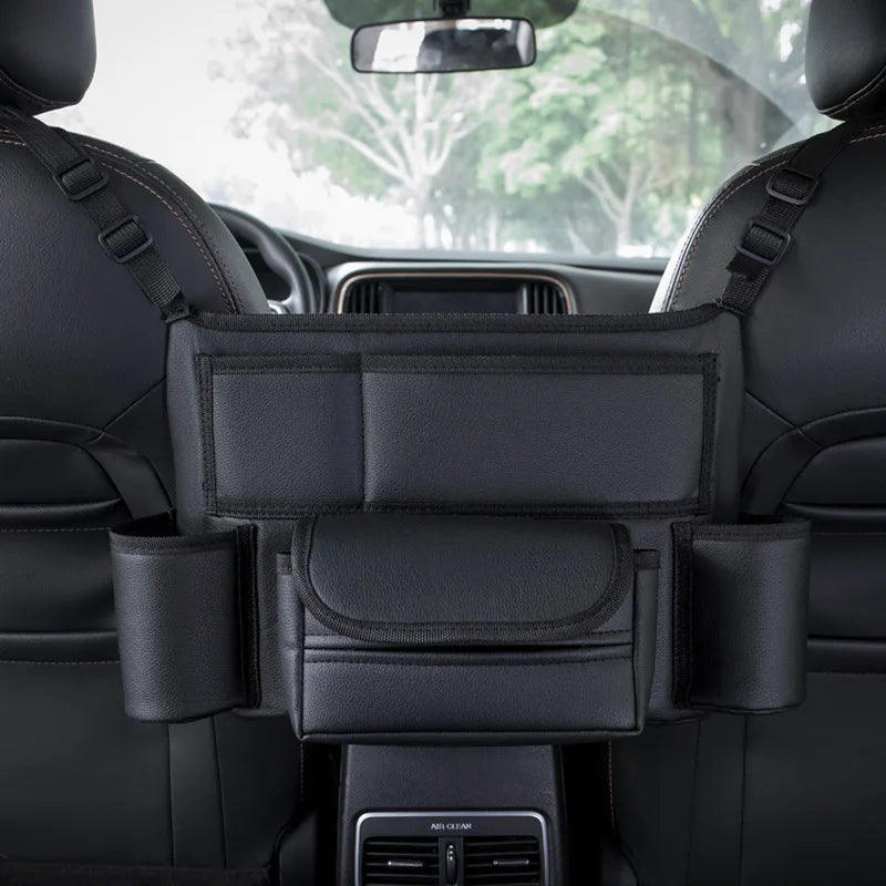 Multifunctional Leather Car Seat Storage Bag Hanging Organizer Black