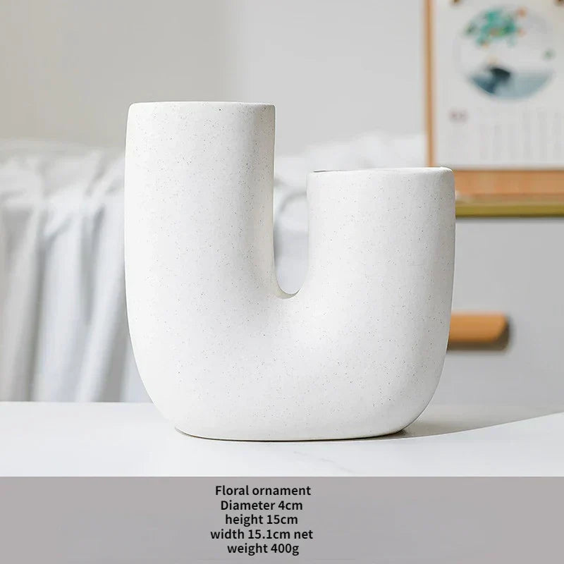 Nordic Elegance: White Ceramic U-shaped Vase for Stylish Living Spaces